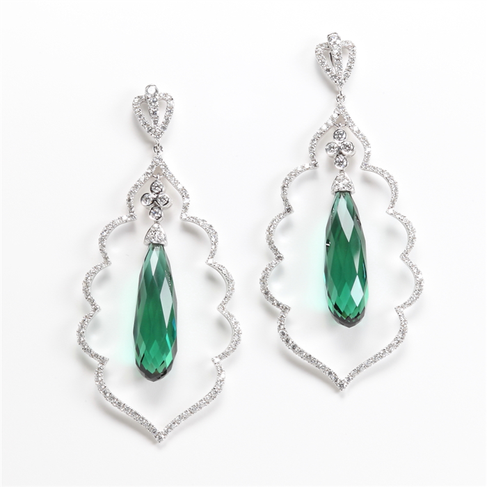 Green tourmaline & Diamond Exotic Earring